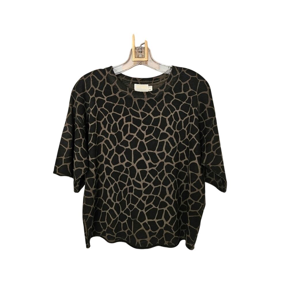 Nation LTD Green Black Giraffe Print Crewneck Short Sleeve T-Shirt Top Small